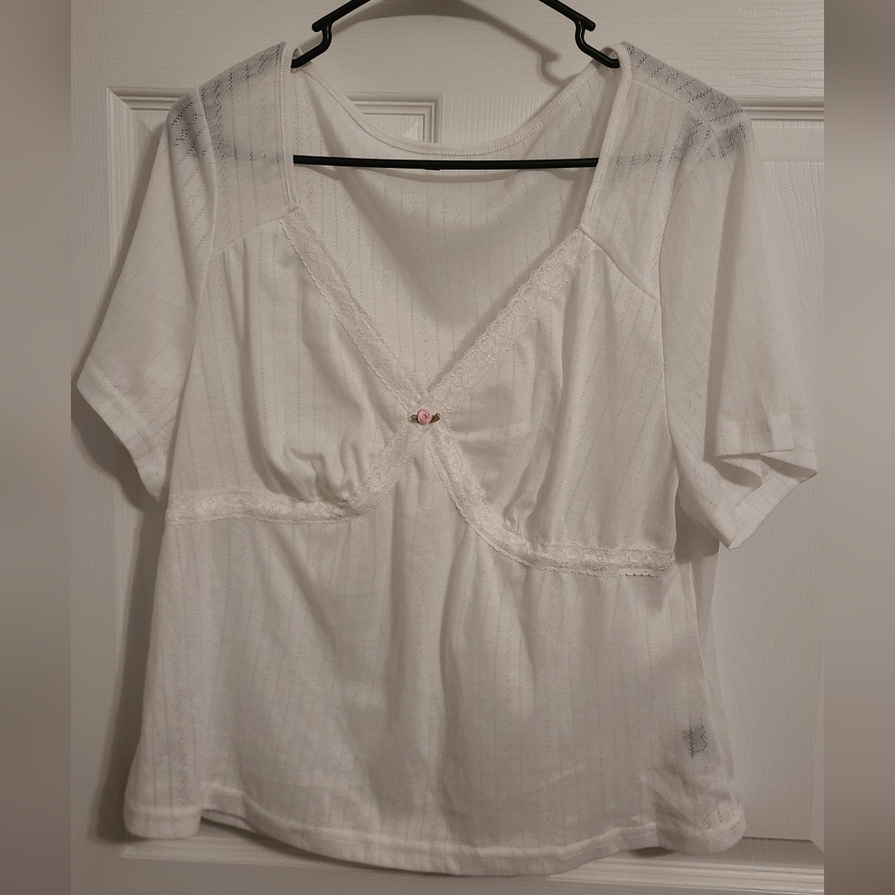 SHEIN White Lace Trim Top